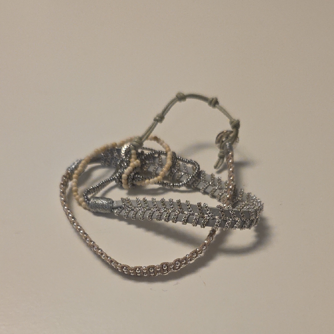 Elegant Silver And Beige Beaded Bracelets 20$